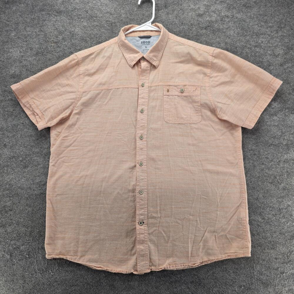 IZOD Saltwater Shirt Mens XL Orange Cotton Striped Short Sleeve Button Up